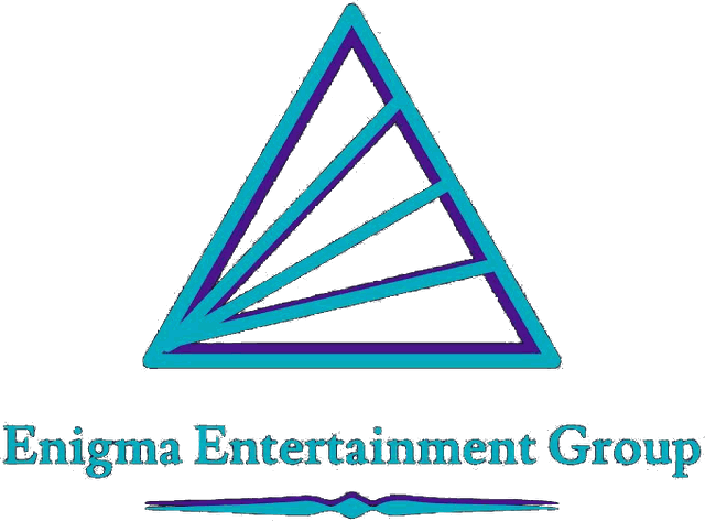 Enigma Entertainment Group logo: a teal triangle with radiating projector beams